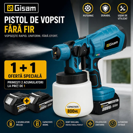 Pistol ELECTRIC de Vopsit 800ML CU 2 ACUMULATORI