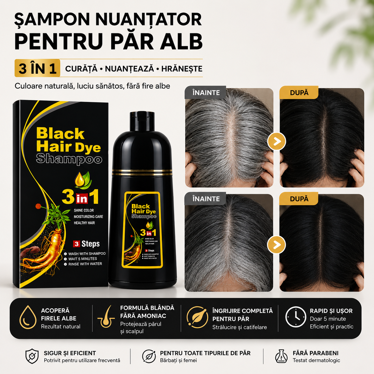 PărTânăr™ Șampon 3 în 1 Colorarea Părului și Acoperirea Părului Gri 1 Kg
