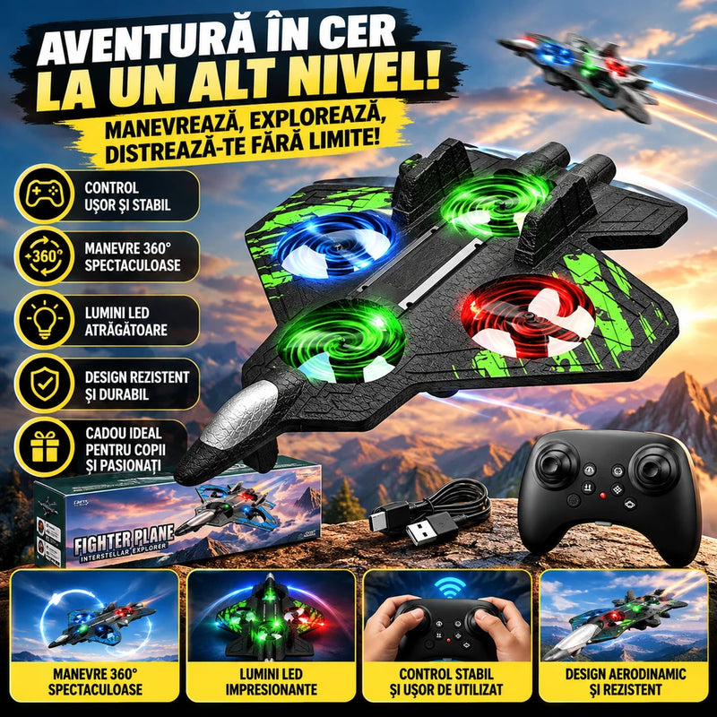 Avion cu Telecomandă 4 Motoare Rotire 360° Lumini LED